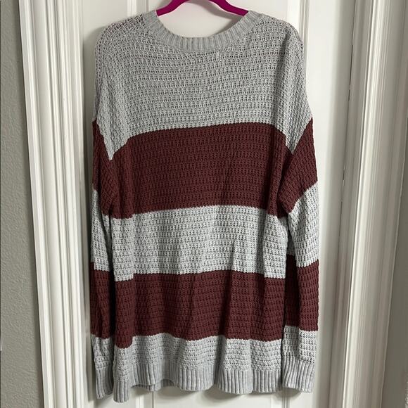 Old Navy Gray and Red Crewneck Sweater with Stripes - Picture 3 of 3